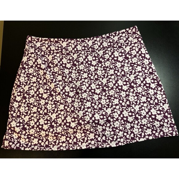 NEW WOMENS Tranquility PLUM PURPLE W/ PINK FLORAL PULL ON KNIT SKORT SIZE Large - Picture 1 of 5